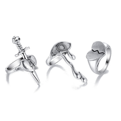 Creative Heart Eye Dagger Alloy Knuckle Ring Set for Women