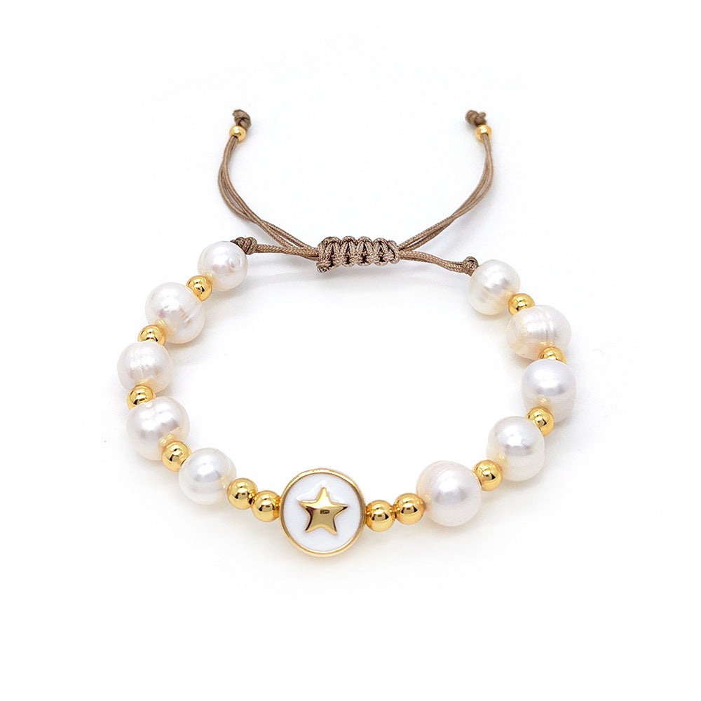 Elegant Geometric Heart & Baroque Pearl Beaded Bracelet for Women