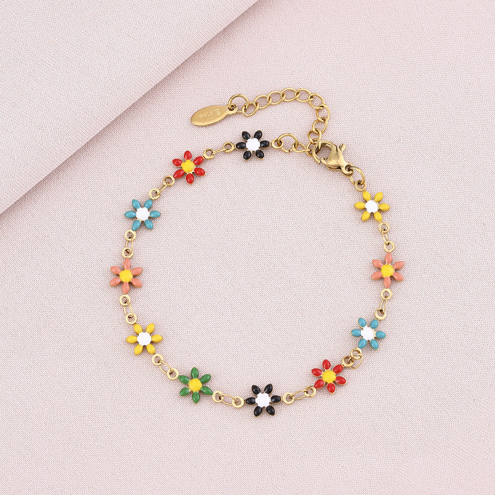 18K Gold Plated Stainless Steel Geometric Flower Bracelet for Women