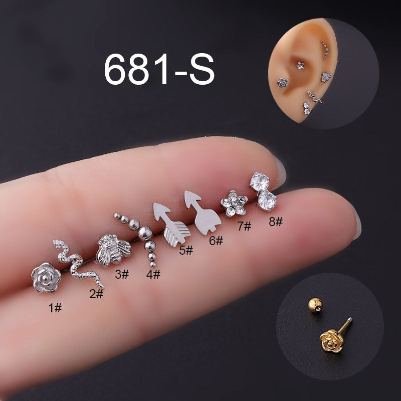 Simple Stainless Steel Flower Snake Ear Bone Screw Screw Ball Ear Stud