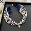 Women's Polka Dots Silk Scarf Necklace with Magnetic Clasp and Pearl Accent