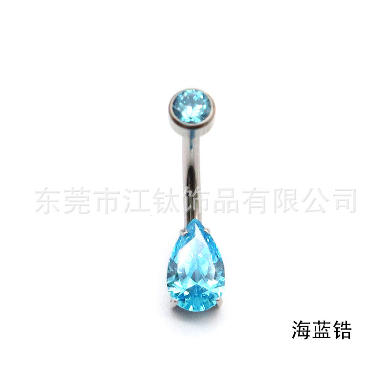 Solid Color Pure Titanium Zircon Inlay Teardrop Belly Ring