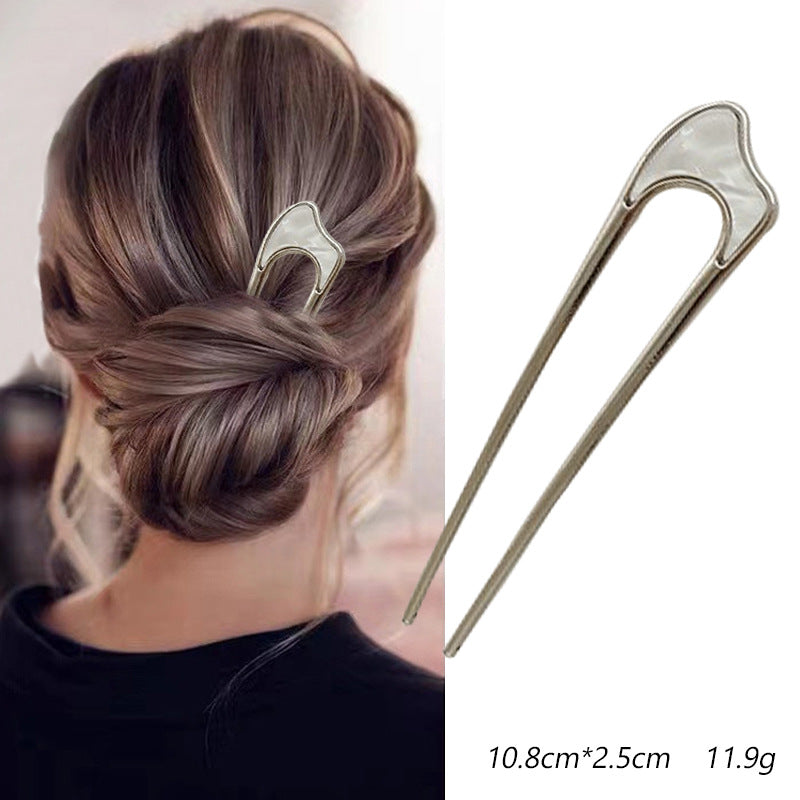 Women's U-Shape Alloy Hairpin - Japanese Style Metal Hair Fork