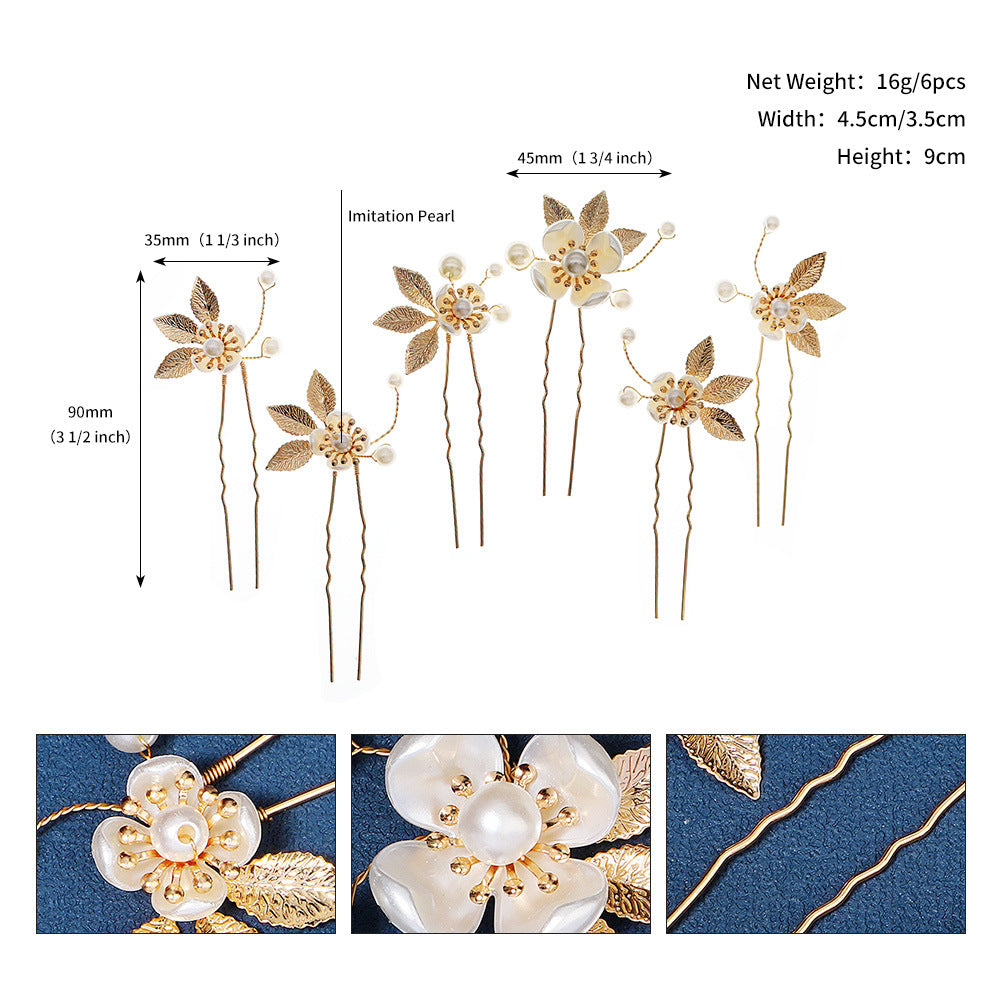 Women's Vintage Floral Alloy Zircon Hair Comb with Crystal Pearl Leaf Design