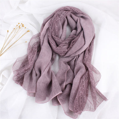 Women's Elegant Lace Trim Cotton Linen Scarf Shawl