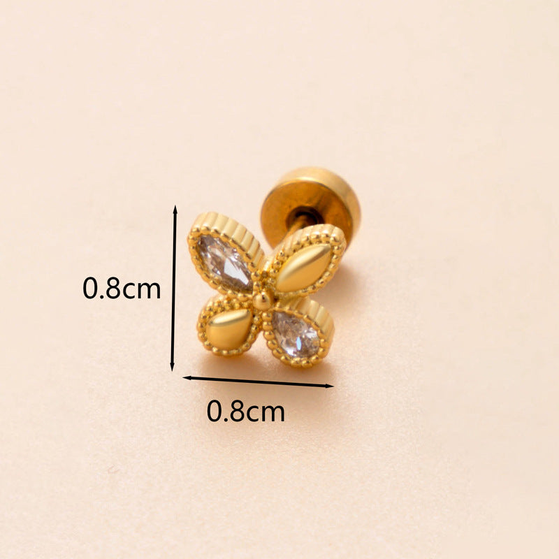 18K Gold Plated Snake Butterfly and Flower Zircon Cartilage Ear Studs