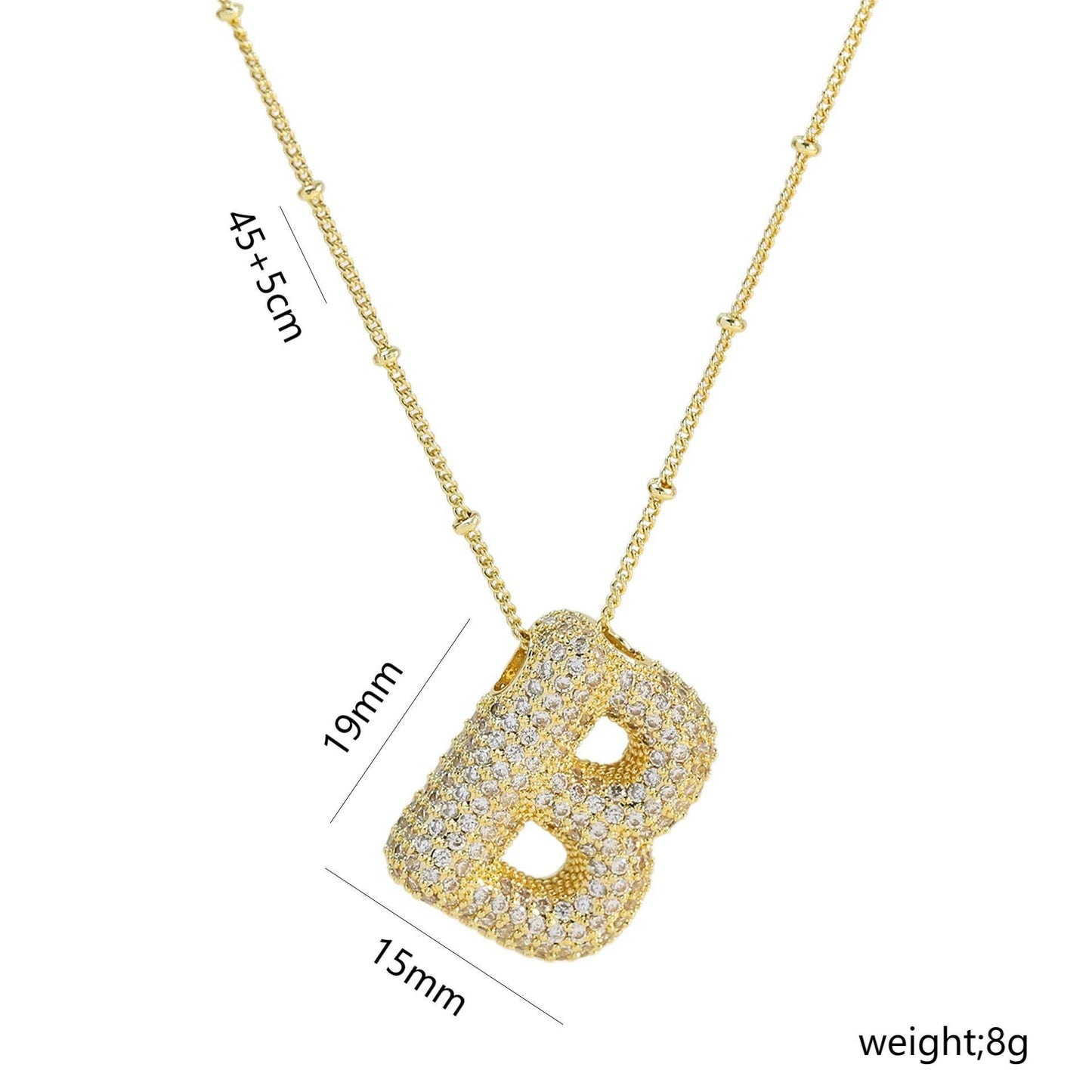 Korean Style Gold Plated Zircon Letter Pendant Necklace