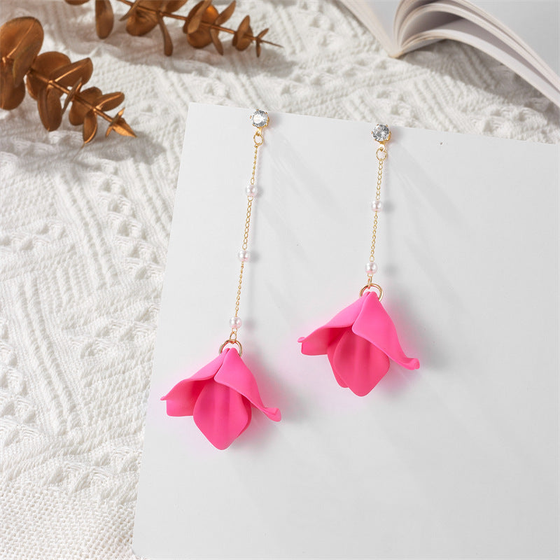 Simple Style Leaf Acrylic and Pearl Flower Drop Earrings for Women