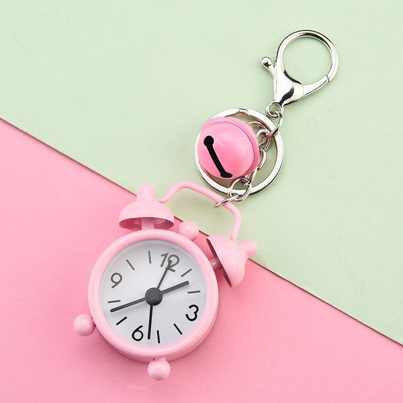 Cute Mini Alarm Clock Keychain - Iron Plated Cartoon Keyring for Bags and Gifts