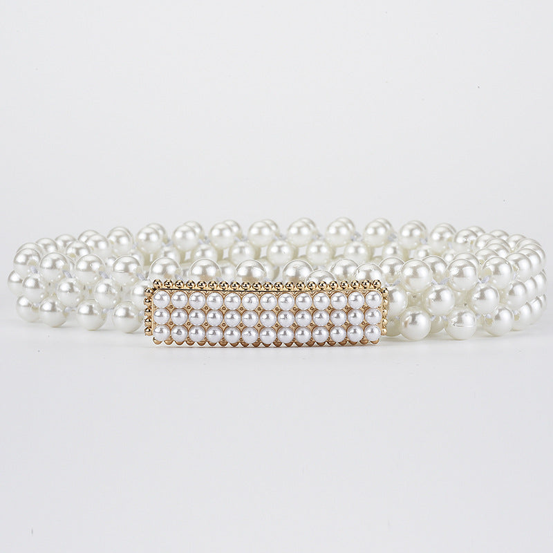 Elegant Vintage White Pearl Women's Chain Belt