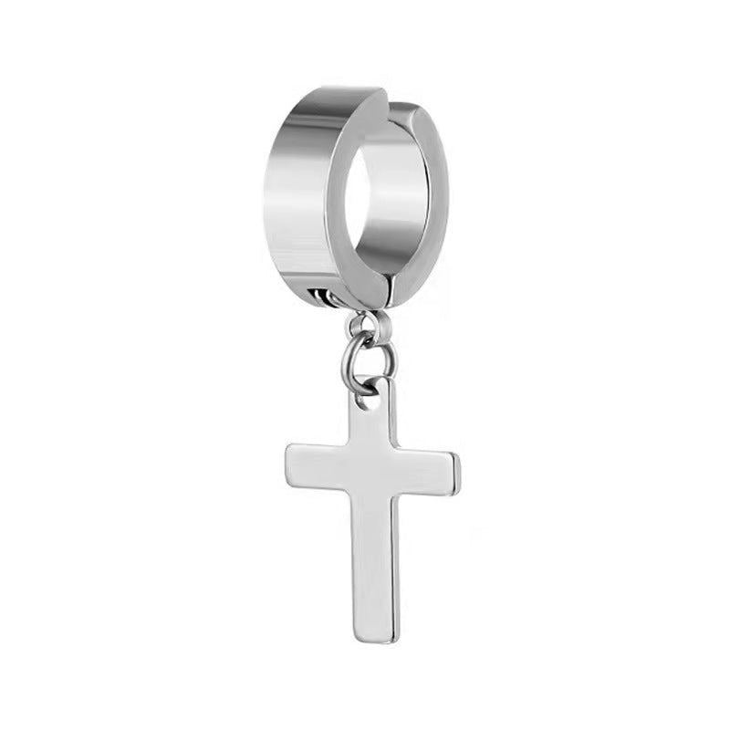 Simple Style Titanium Steel Cross Ear Cuff Clip-On Earrings