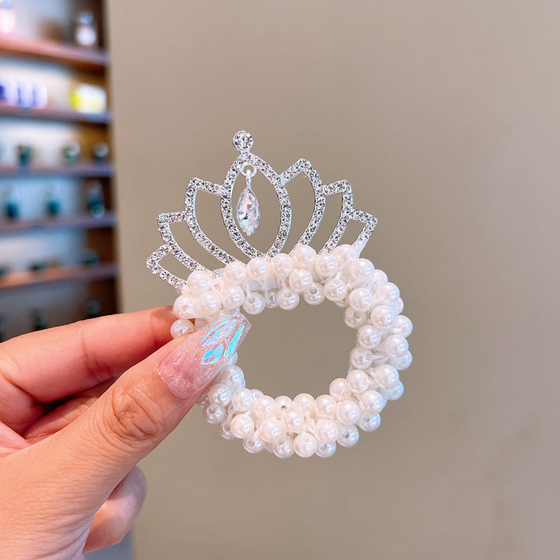 Cute Crown Pearl Rhinestone Hair Tie for Girls