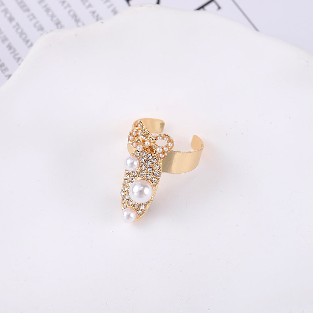 Fashion Alloy Diamond Bow Crown Manicure Joint Open Nail Ring