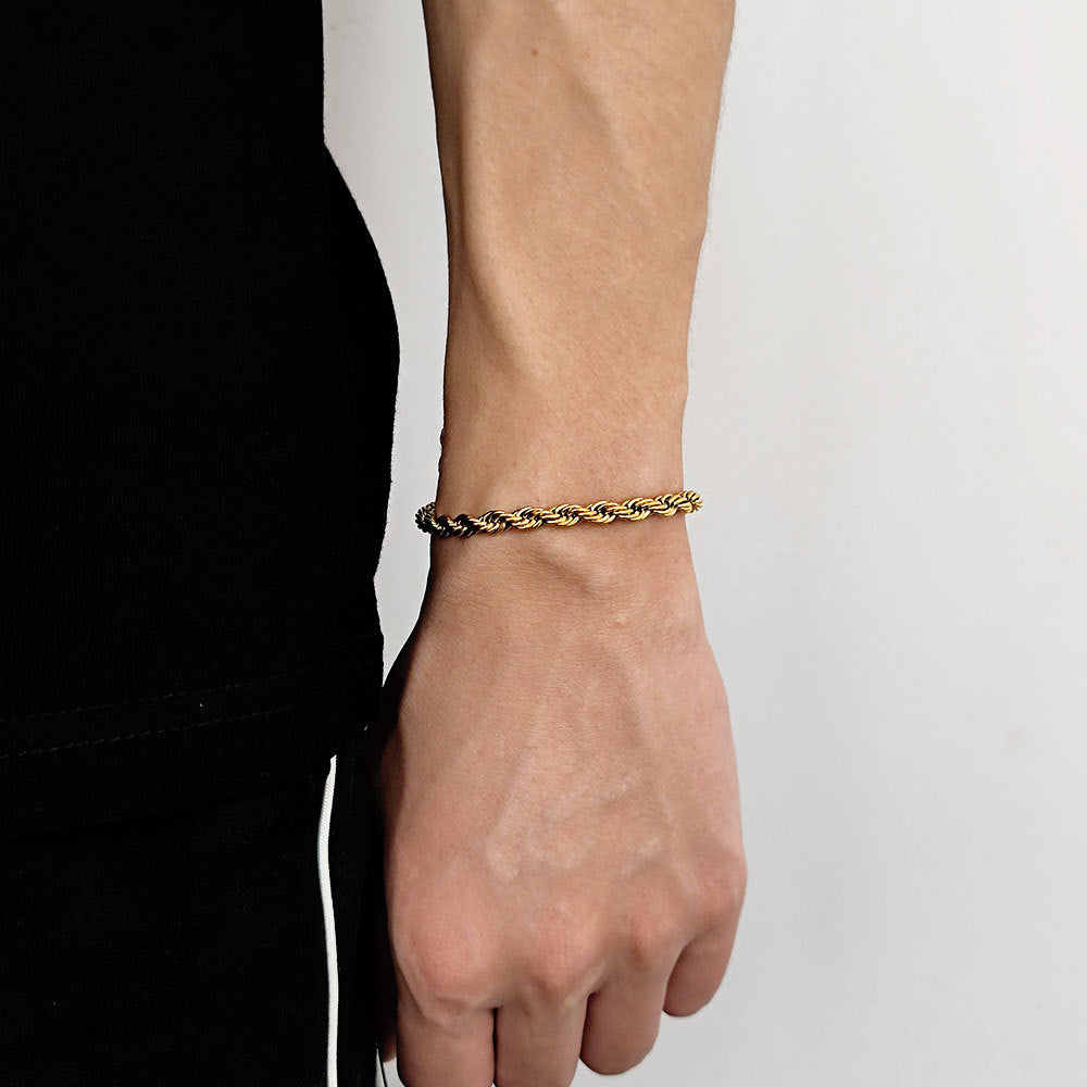 Hip-Hop Geometric 18K Gold Plated Stainless Steel Rope Chain Bracelet