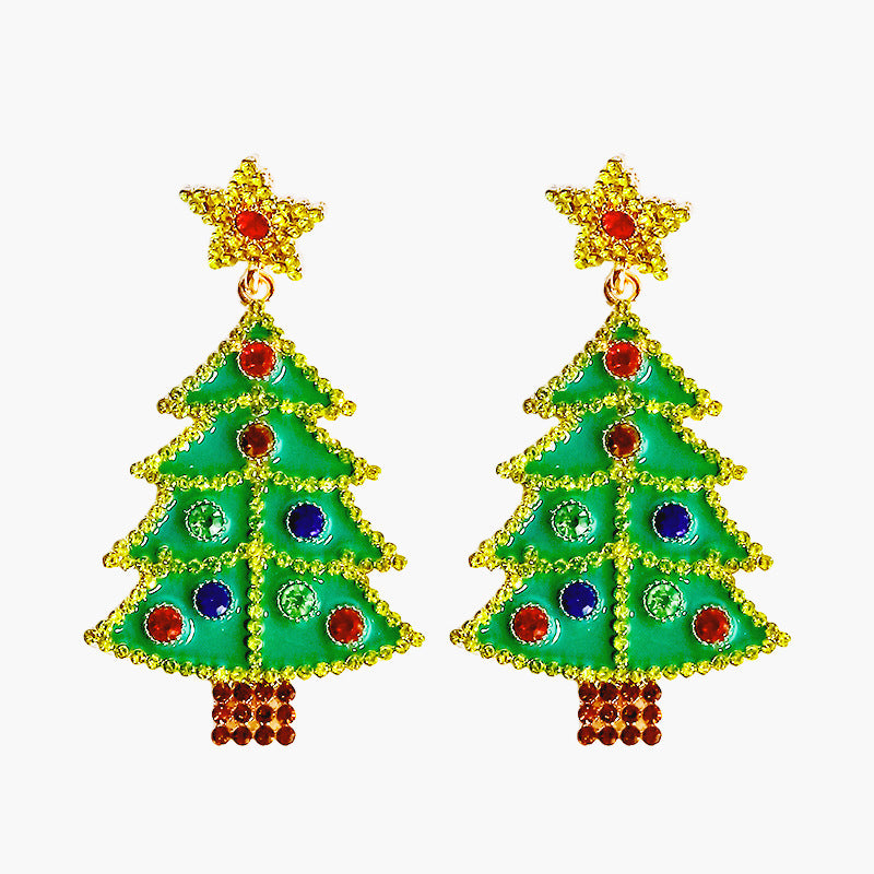 1 Pair Classic Cartoon Christmas Tree Rhinestone Drop Earrings