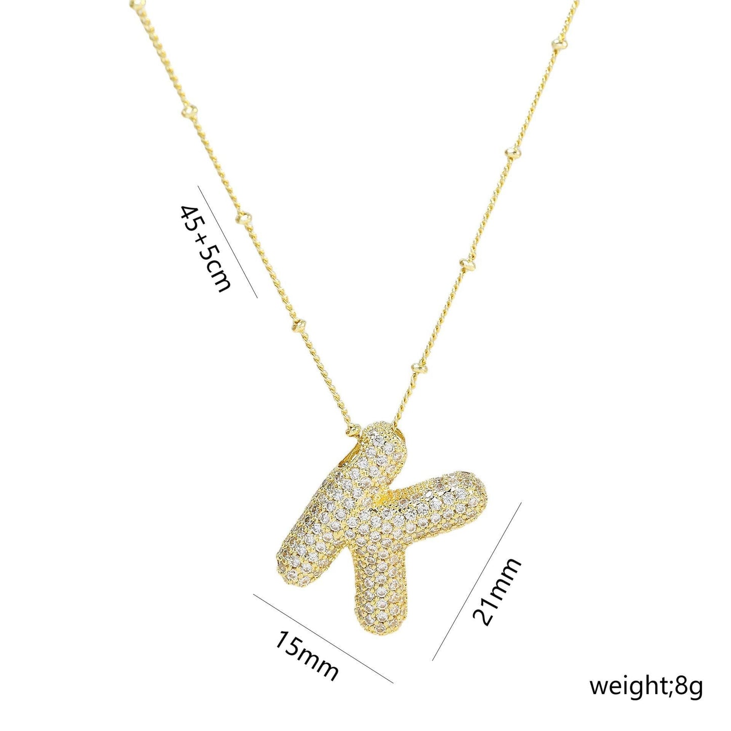 Korean Style Gold Plated Zircon Letter Pendant Necklace