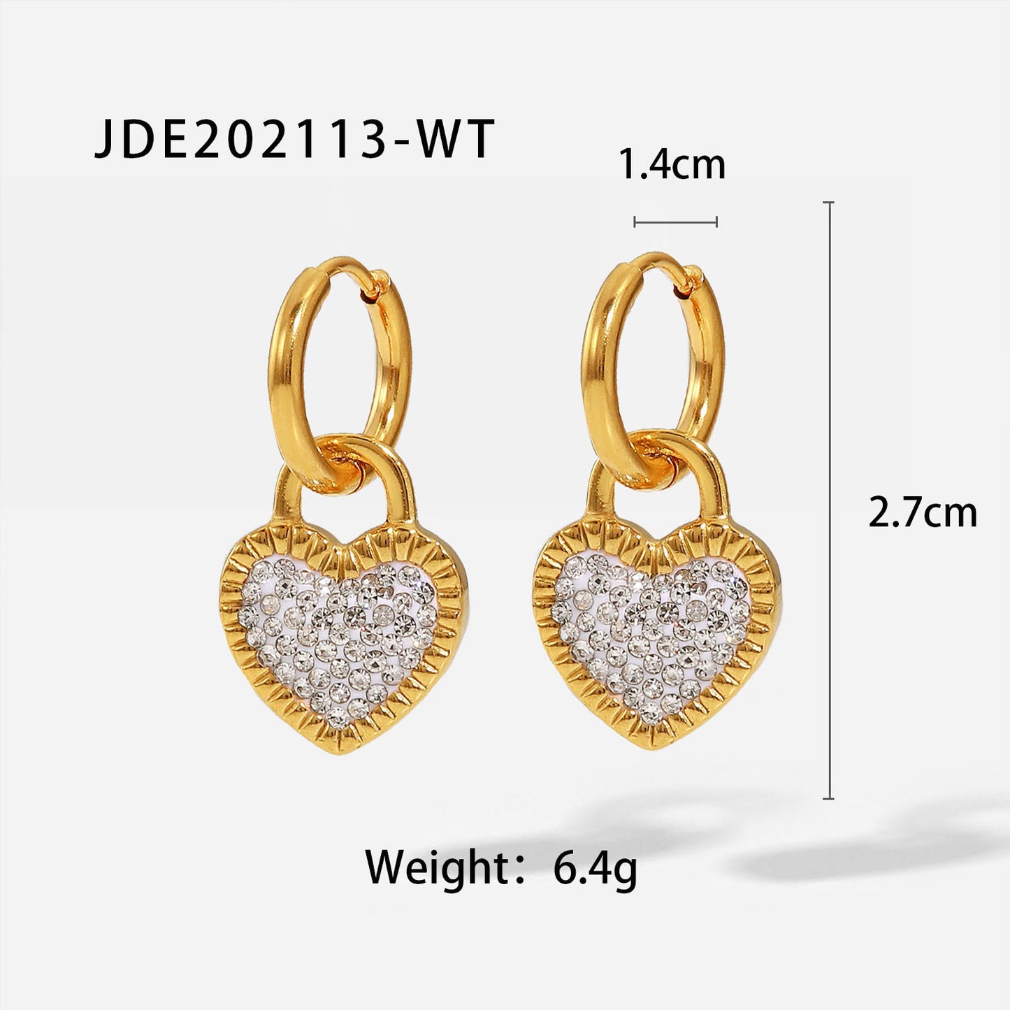 18K Gold Plated Heart Lock Zircon Stainless Steel Earrings