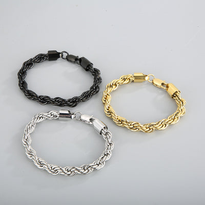 Classic Minimalist 18K Gold Plated Titanium Steel and Stainless Steel Twisted Chain Men's Bracelet