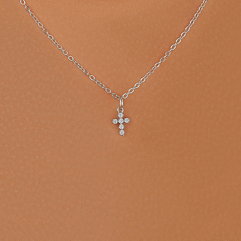 Simple Classic Cross Gold Plated Layered Necklace with Pearl Pendant