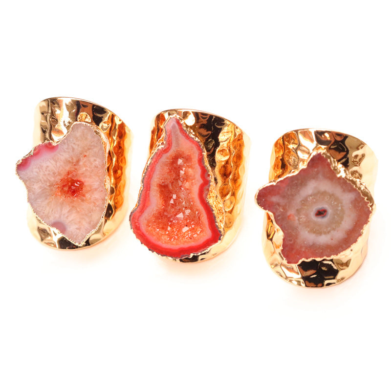 Casual Irregular Agate Gold Plated Adjustable Open Ring