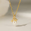 18K Gold Plated Stainless Steel Conch Shell & Pearl Pendant Necklace with Rhinestones