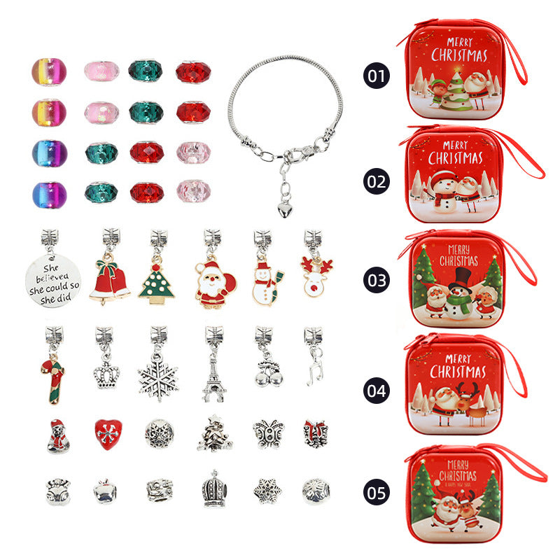 Fashion Cartoon Alloy Plated Girl's Bracelet Set with Christmas Countdown DIY Bead Kit