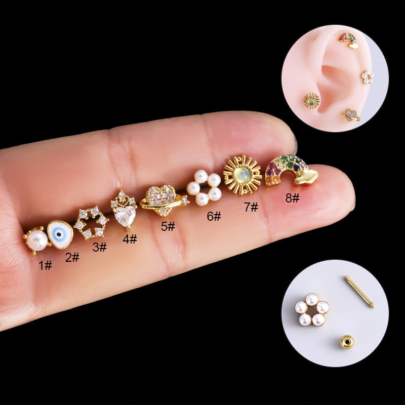 1 Piece Fashion Devil'S Eye Flower Metal Inlaid Zircon Ear Studs