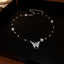 Elegant Korean Butterfly Rhinestone Pearl Choker Necklace