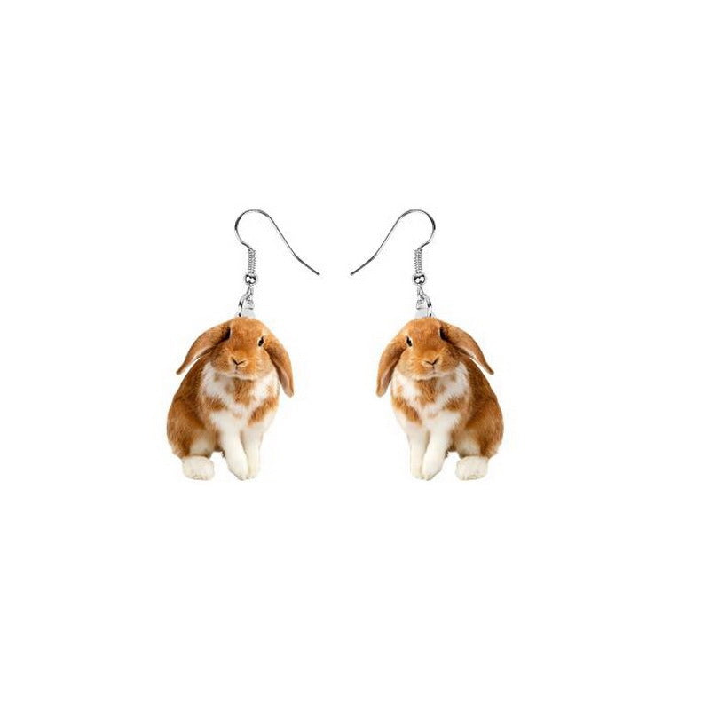 1 Pair Fashion Animal Acrylic Women's Drop Earrings - Rooster, Yak, Hamster, Pig, Chicken, Hedgehog, Squirrel, Rabbit, Black Cat, French Bulldog, Dog, Chameleon Design