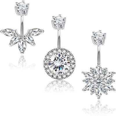 Fashion Crown Stainless Steel Zircon Belly Ring Set - 3 Piece Body Piercing Jewelry