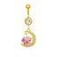 Moon Design Belly Ring - 316 Stainless Steel with Resin Rhinestones and Gold Plating