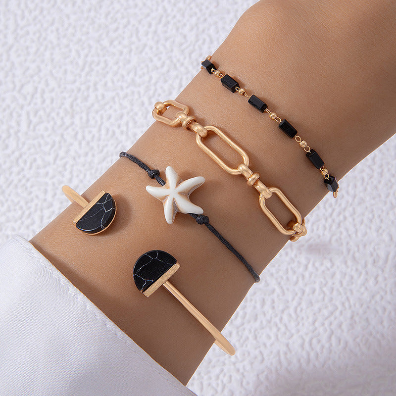 Fashion Jewelry Alloy Heart Shaped Shell Geometric Chain Bracelet Match Sets