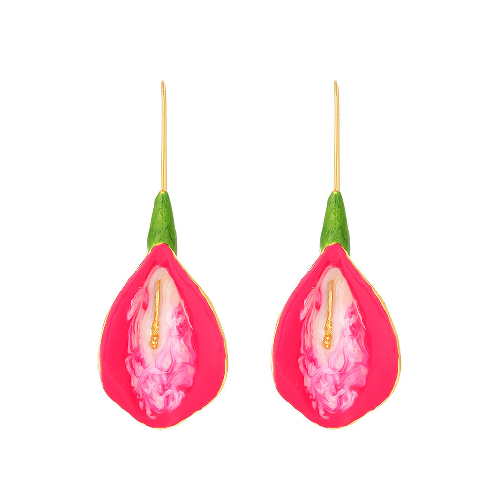 IG Style Enamel Tulip Flower Drop Earrings