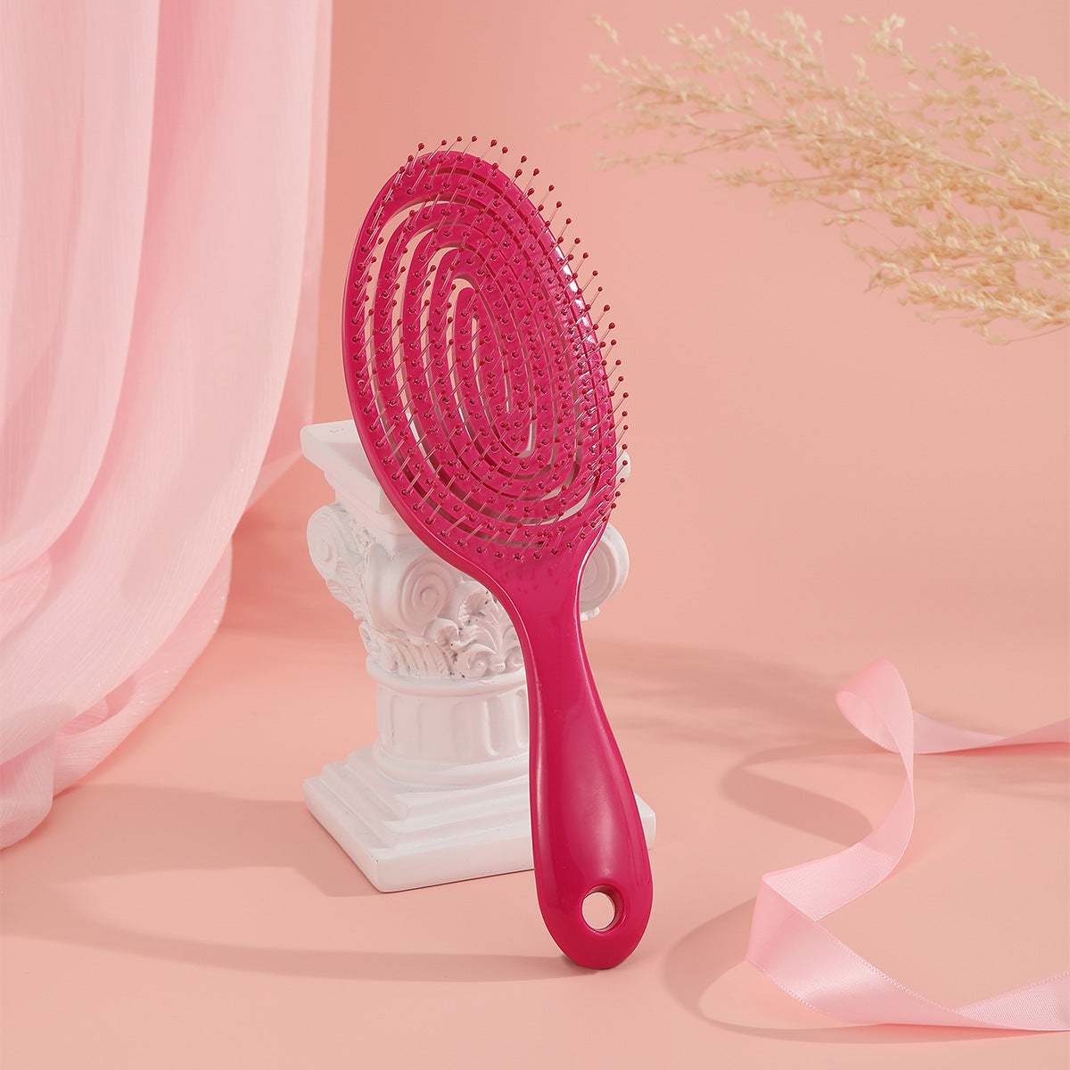 Solid Color Plastic Hair Comb - Hollow Design, Detangling & Hairdressing Tool, Candy Color, Wet & Dry Use