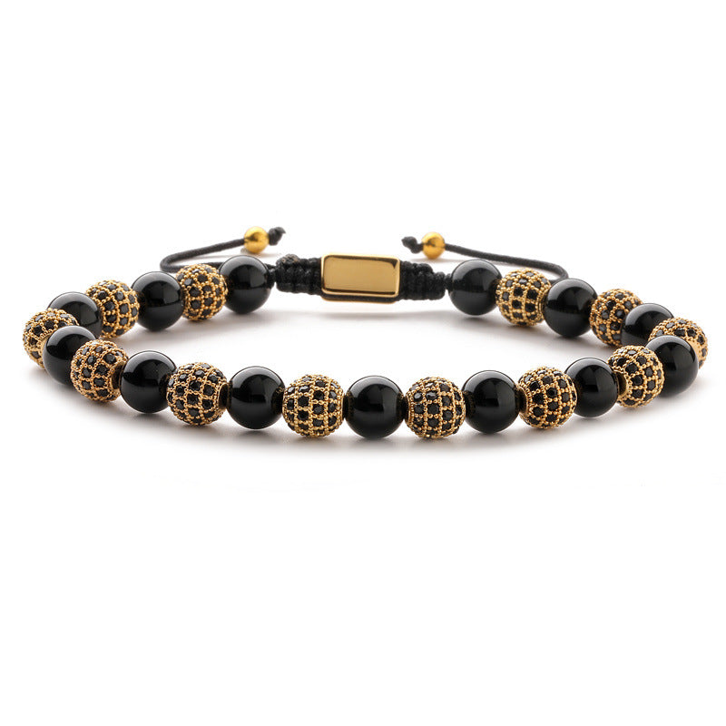 Retro Roman Geometric Howlite & Tiger Eye Beaded Bracelet with Zircon Accents