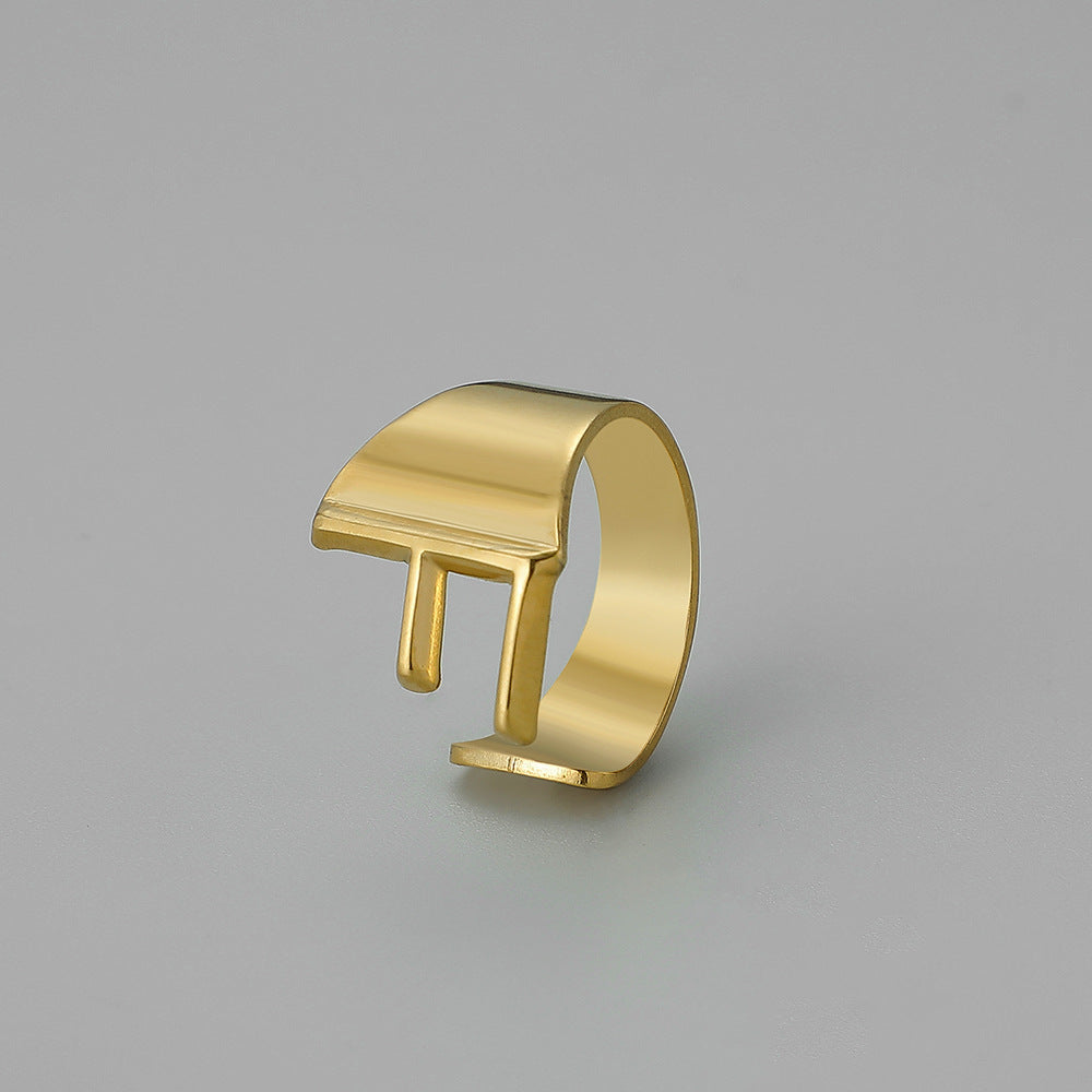 Fashion Alphabet Titanium Steel Gold Plated Open Ring