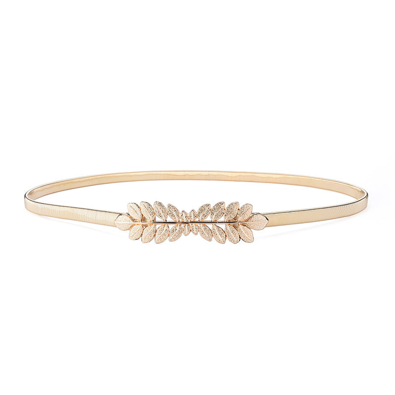 Golden Leaf Elastic Waist Belt for Women - Summer Dress Accessory