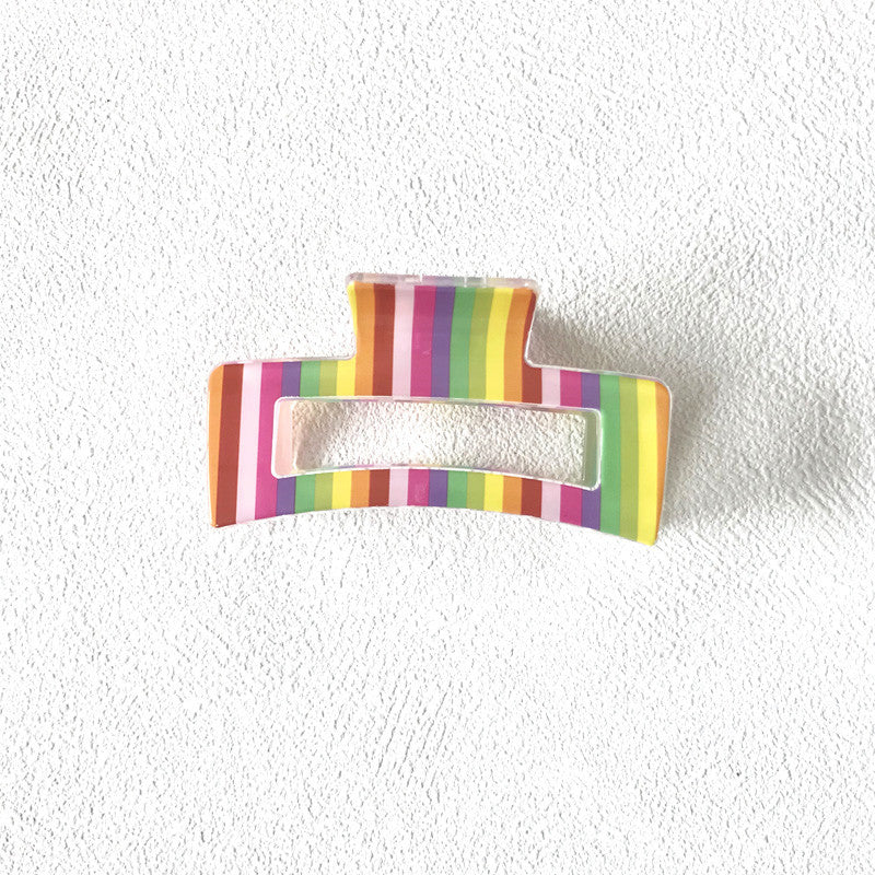 Women's Colorful Handmade Hair Claw Clips - Korean Style Rainbow Stripe Square Hairpin