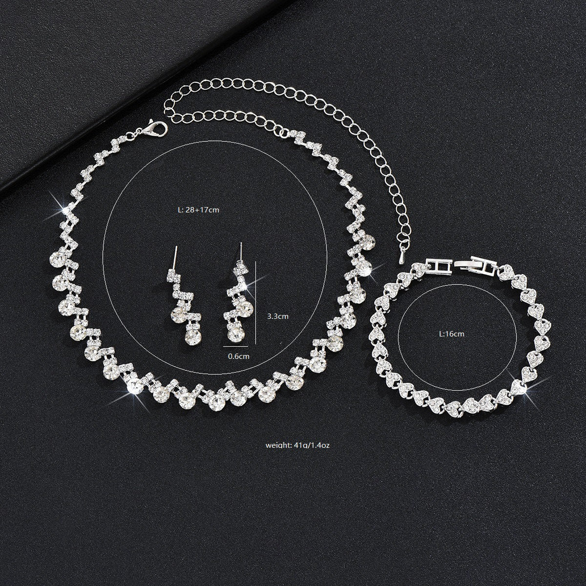 Fashion Geometric Copper Inlay Pearl Zircon Jewelry Set - Silver Bridal Accessories with Earrings and Necklace