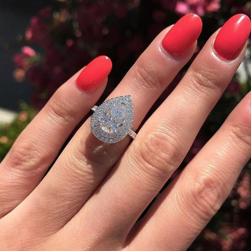 Creative Pear-Shaped Zircon Copper Ring for Women