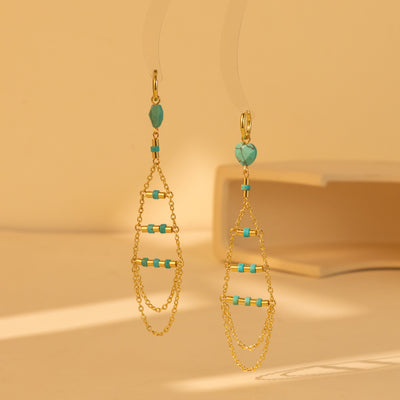 1 Pair Cute Simple Asymmetrical Blue Natural Stone Copper Chain Tassel Drop Earrings