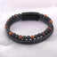 Retro Round Alloy Beaded Leather Bracelet with Natural Stone Tiger Eye and Agate