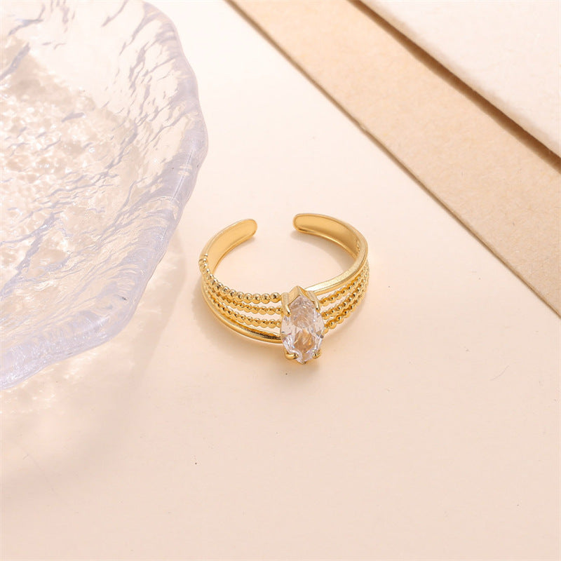 Elegant Oval Zircon Inlay 18K Gold Plated Adjustable Stainless Steel Ring