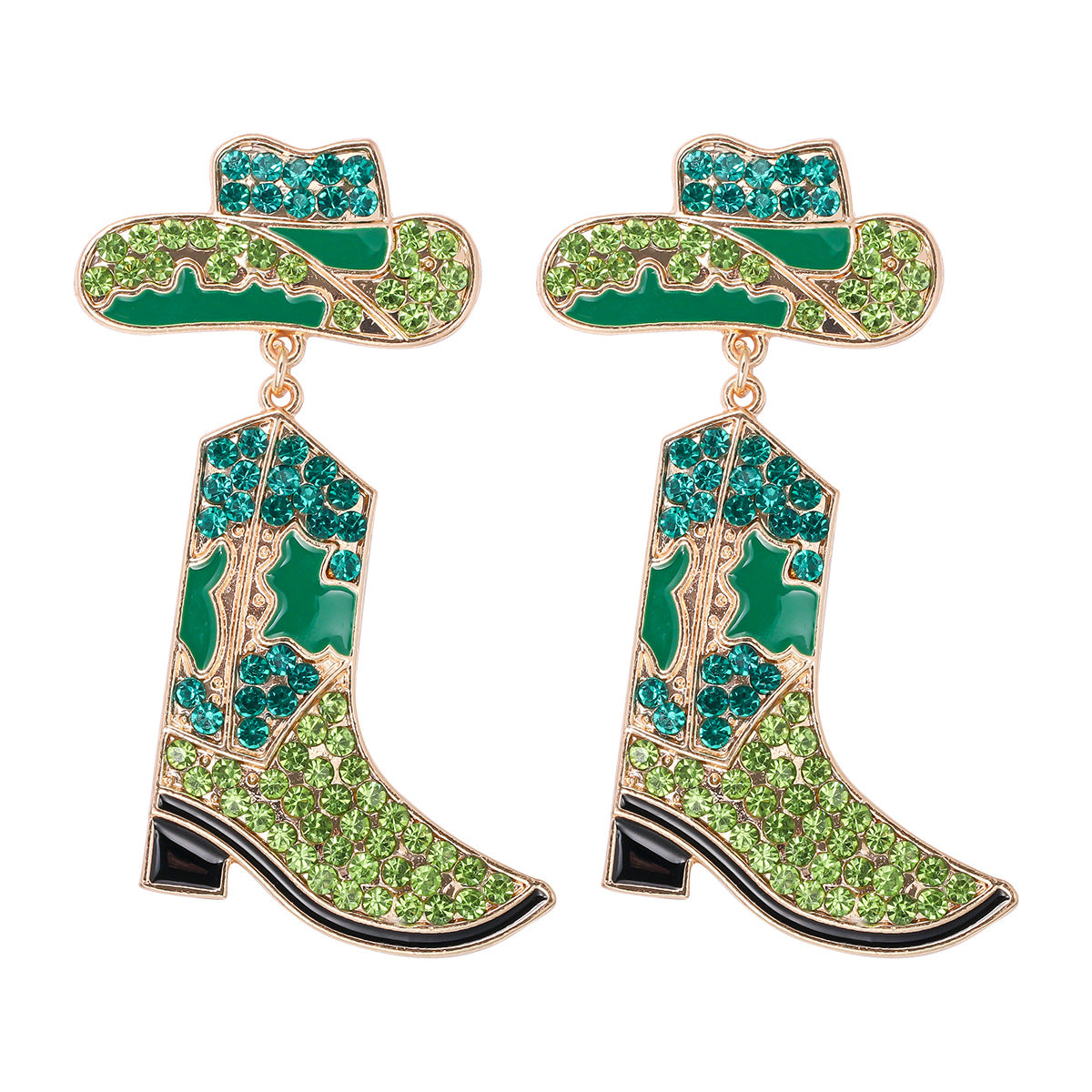 Western Cowboy Hat & Boot Rhinestone Pearl Drop Earrings for Women