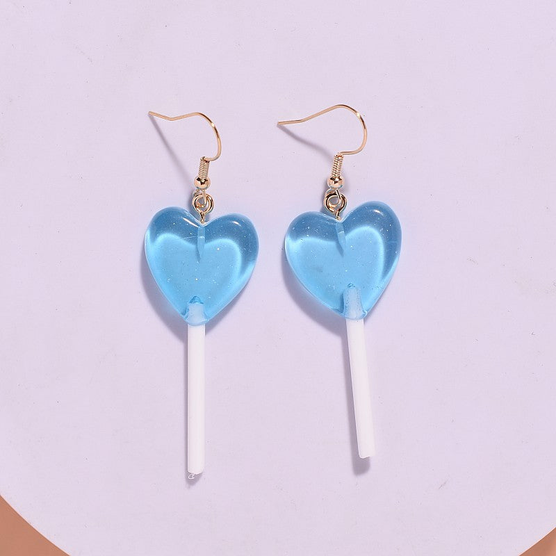 Sweet Heart Resin Lollipop Drop Earrings