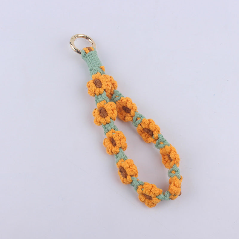 Vintage Daisy Pattern Cotton Keychain for Women