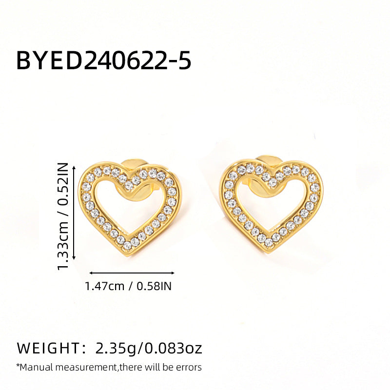 1 Pair Classic Heart Shape 304 Stainless Steel Stud Earrings Set