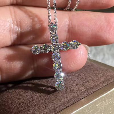 Streetwear Cross Copper Zircon Pendant Necklace for Men and Women