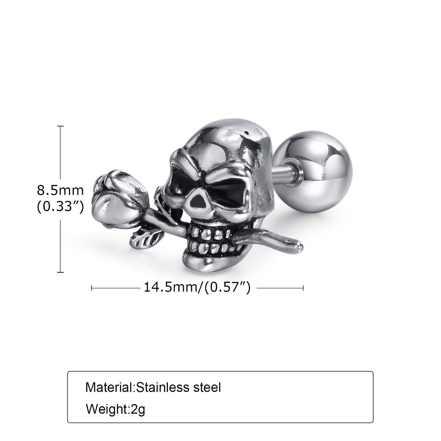 Fashion Skull Rose Stainless Steel Ear Studs - Single Piece Earrings