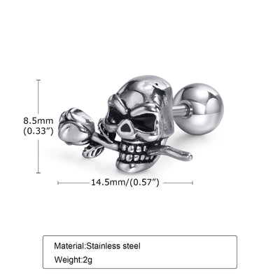 Fashion Skull Rose Stainless Steel Ear Studs - Single Piece Earrings